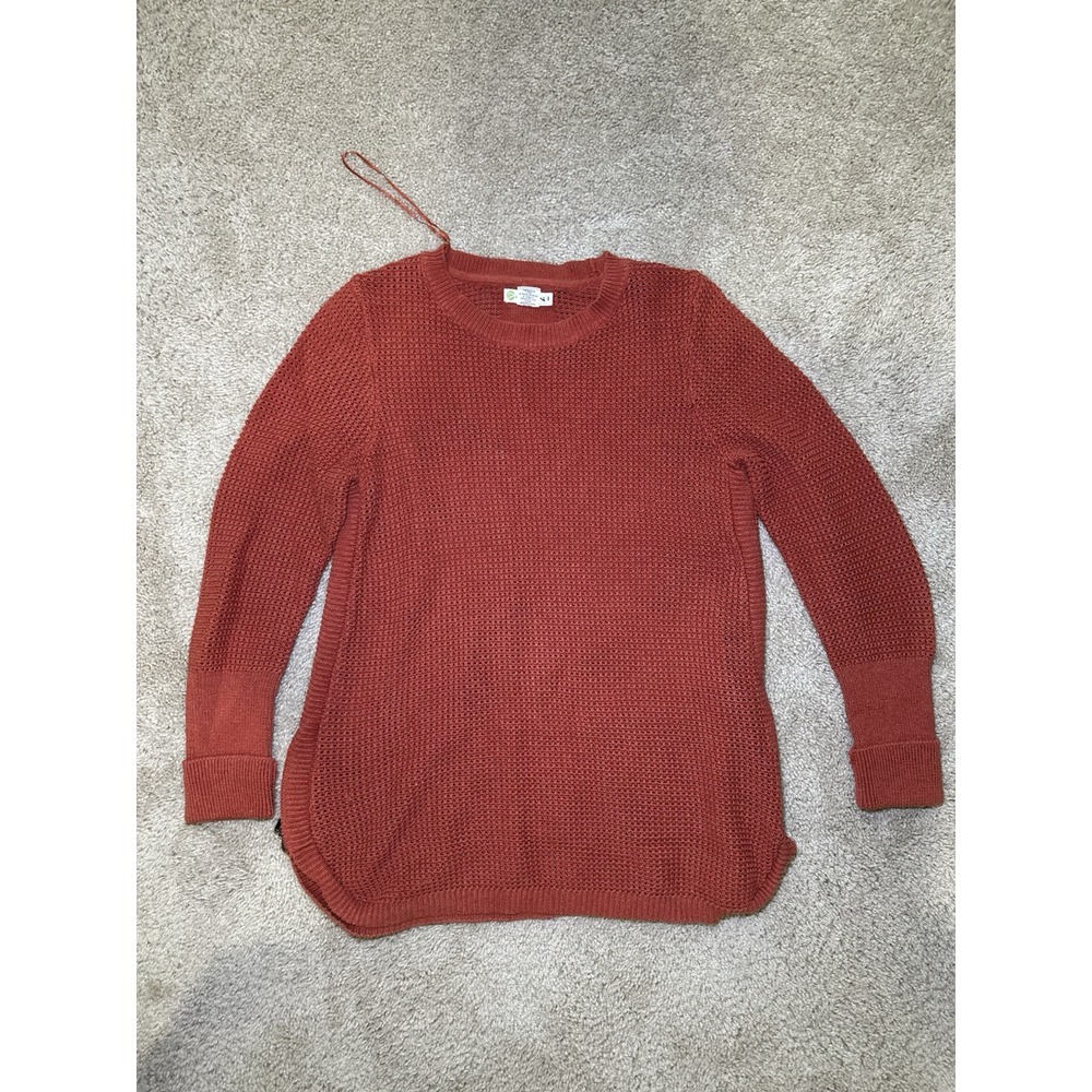 AKINI Round Hem Sweater Women's Red Side Zipper Detail Open Knit Oversized Large